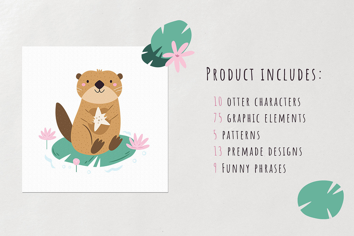 Cute Otters Cliparts & Patterns, a Graphic by danceyourlife (Photo 2 of 11)