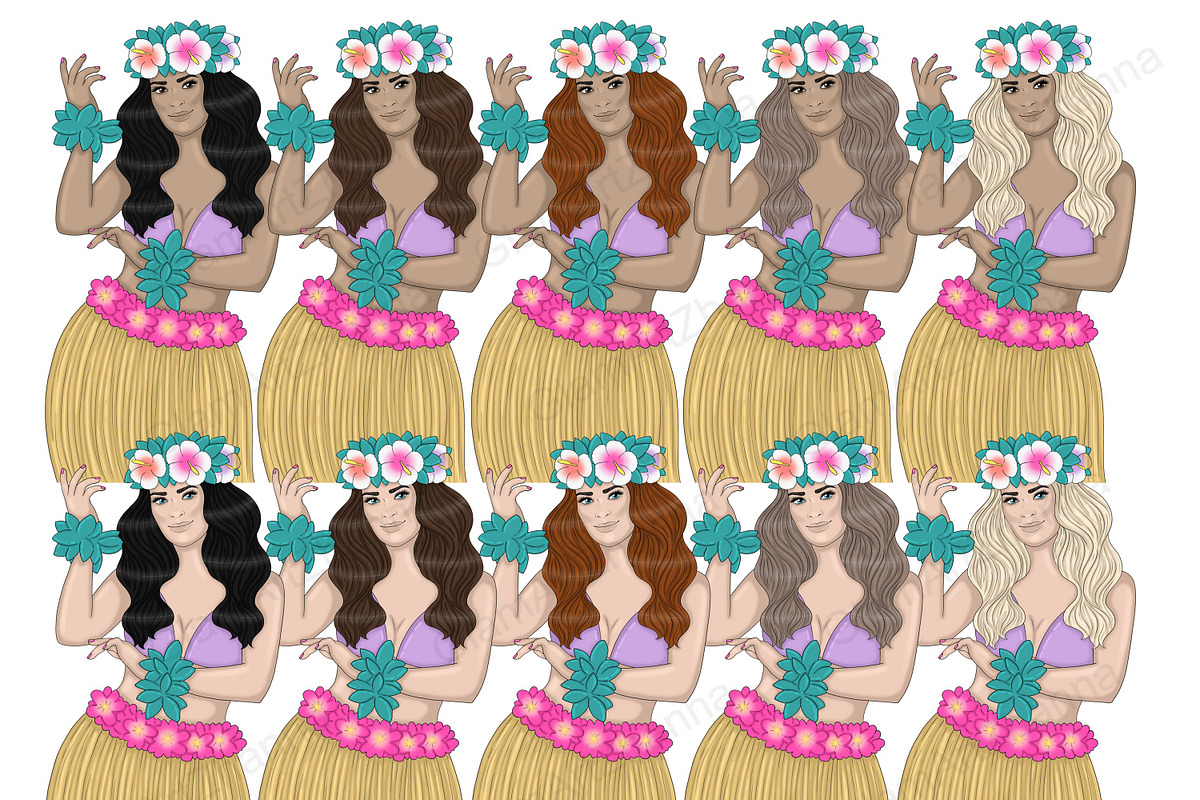 Aloha Girls | Summer Clipart, a Person Illustration by GlamArtZhanna (Photo 3 of 5)