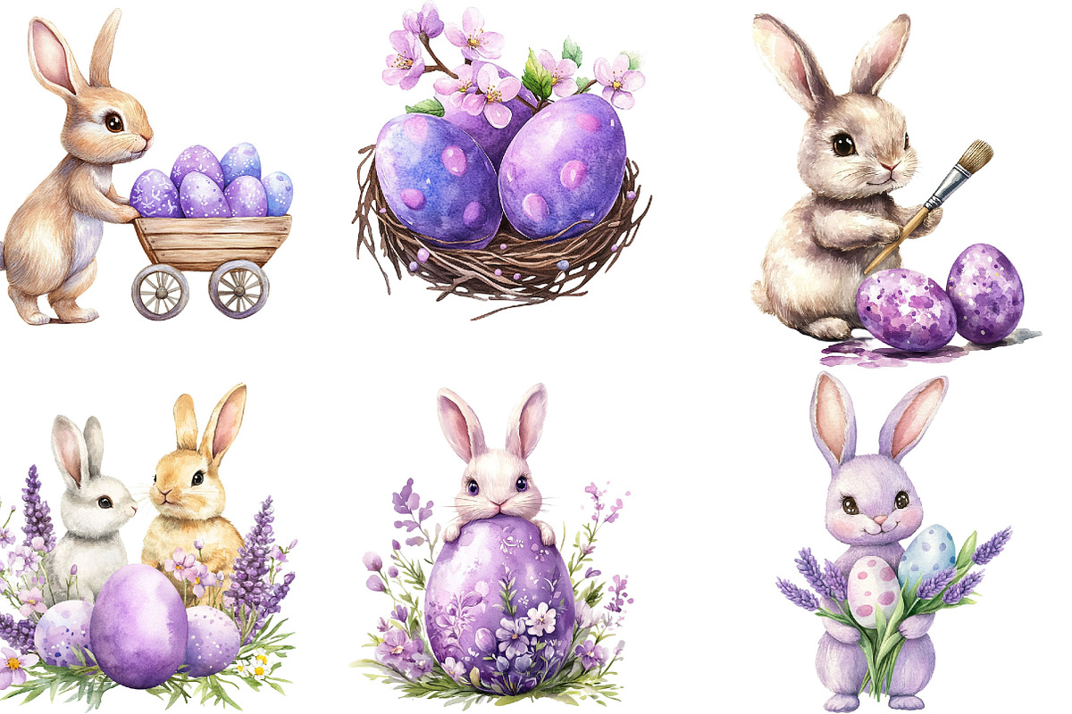 Watercolor Purples Easter Clipart, an Illustration by Designking (Photo 5 of 5)