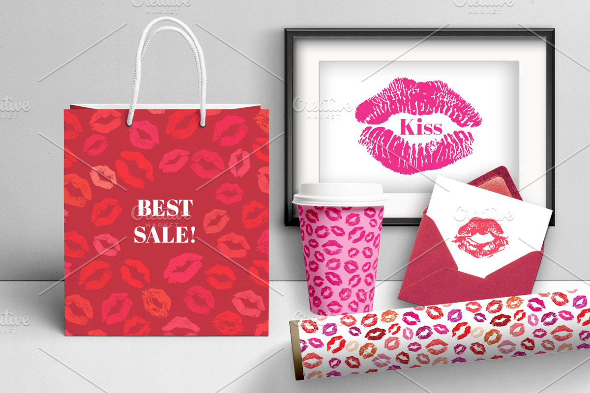 Vector Lipstick Kisses, an Illustration by Lina's store (Photo 4 of 5)