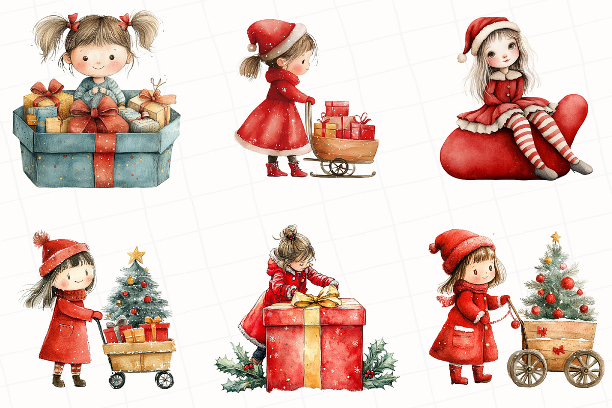 Watercolor Christmas Girls Clipart, an Illustration by OK Design (Photo 5 of 5)
