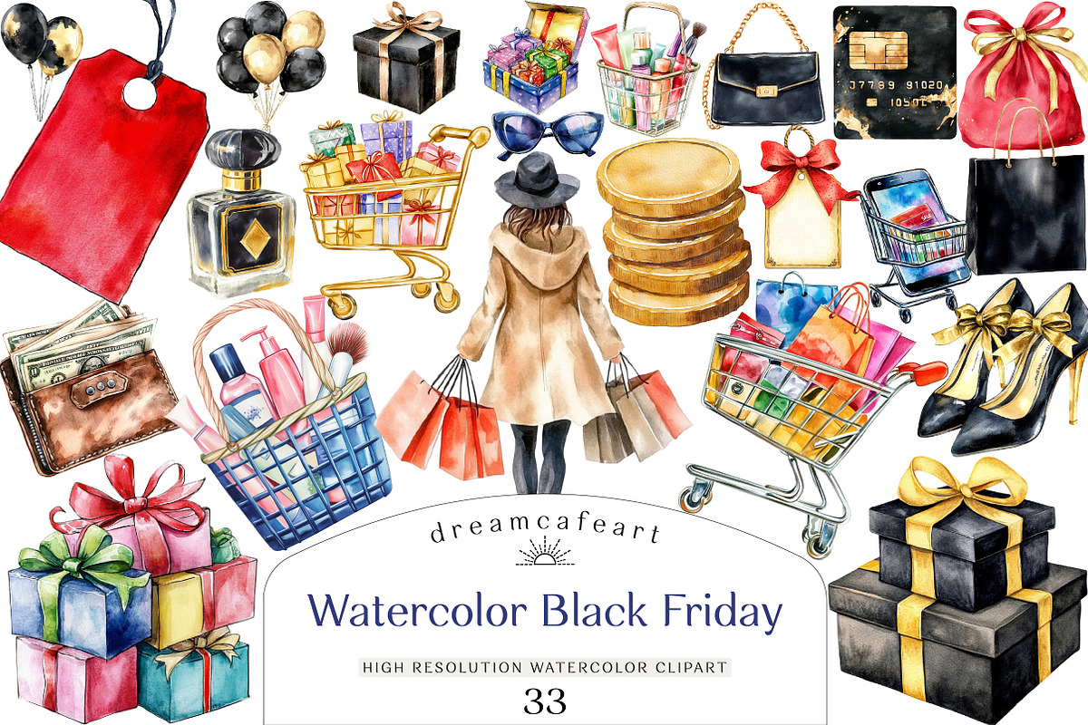 Black Friday Watercolor Clipart Bund, an Illustration by DreamCafeArt (Photo 1 of 4)
