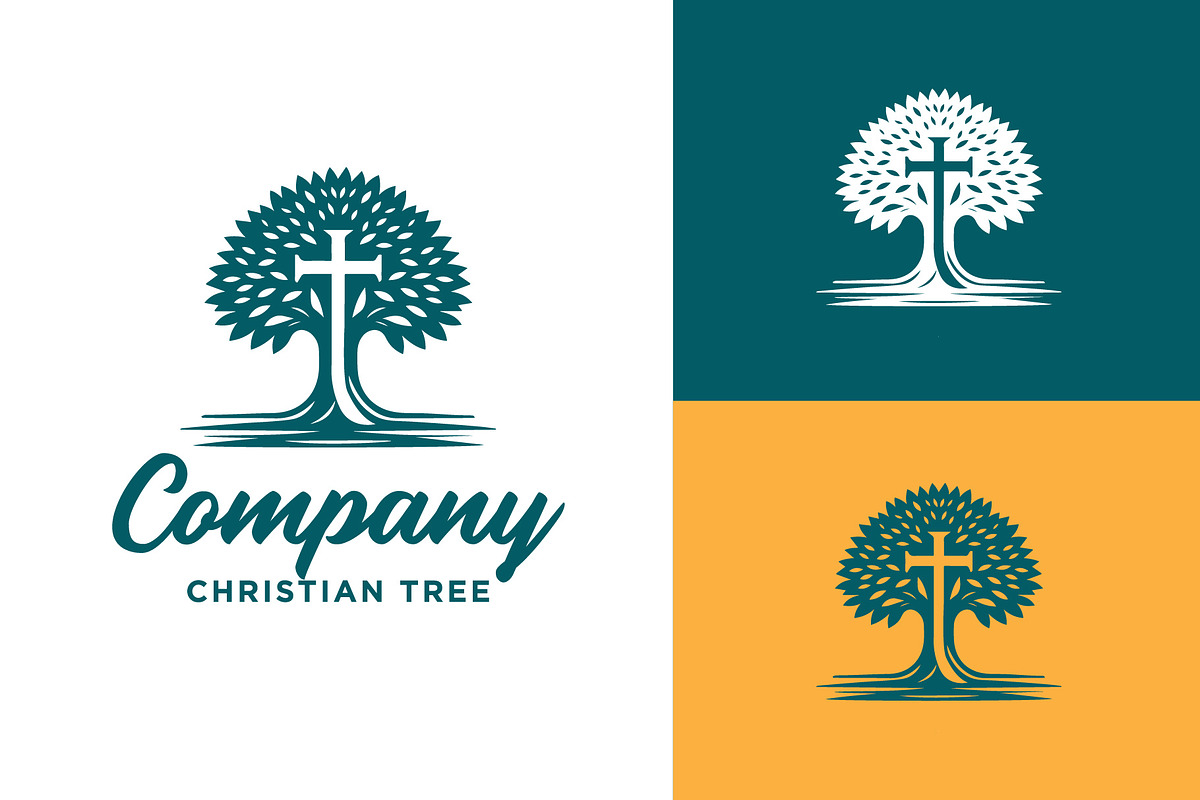 tree with cross for christian logo, a Branding & Logo Template by funpixel