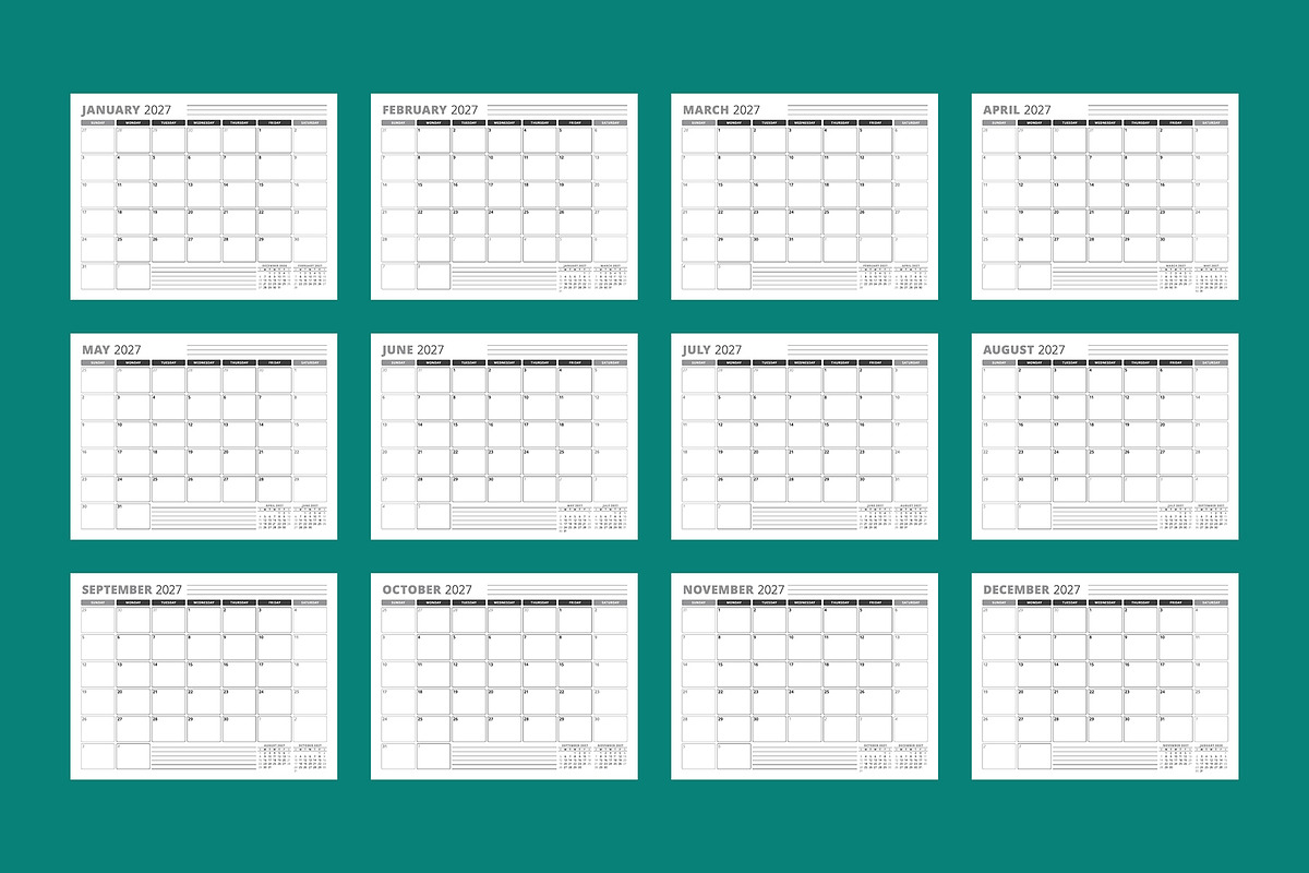 2027 Vector Monthly Calendar Planner, a Texture Illustration by mikhailmorosin (Photo 1 of 4)