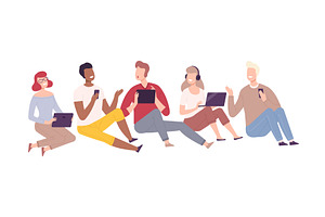 Smiling People with Digital Gadgets, a Person Illustration by TopVectors