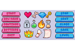 Pixel art game button collection, an Illustration by art PVP - market