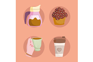 Set Of Coffee And Cupcake