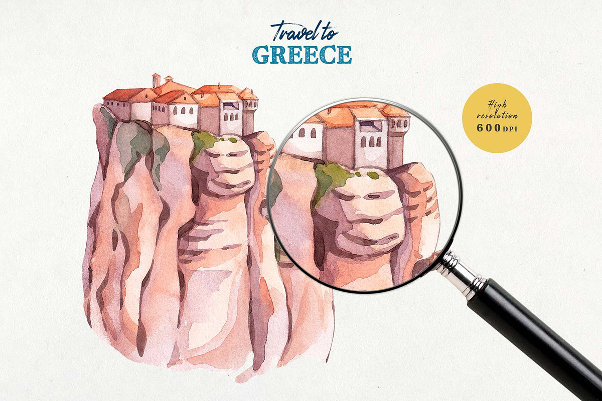 Watercolor Greece. Clipart set, an Object Illustration by VerAna (Photo 8 of 13)