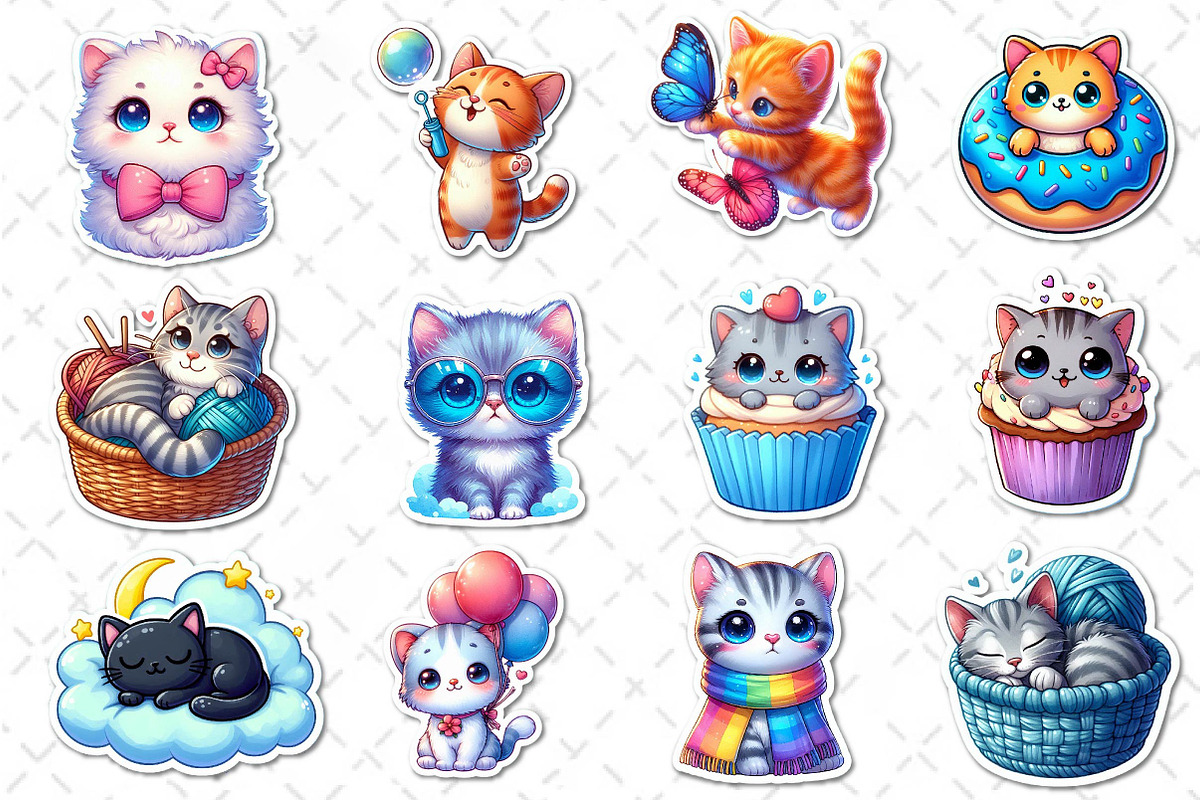 Cute cat Sticker Clipart Bundle, an Illustration by Dream Creation (Photo 2 of 4)