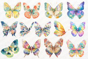 Watercolor Colorful Butterflies PNG