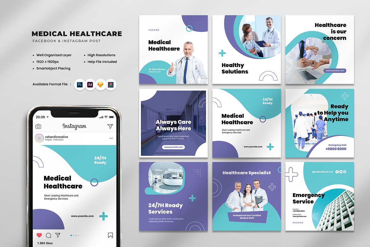 Medical Healthcare Social Media Post, a Social Media Template by Rahardi Creative (Photo 1 of 6)