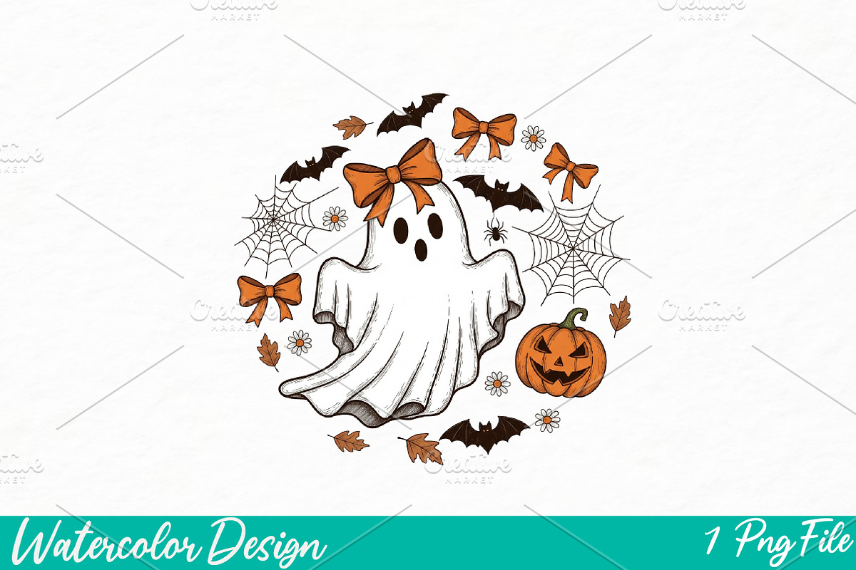 Lace Halloween Ghost Coquette Png, an Illustration by Watercolor design (Photo 1 of 3)