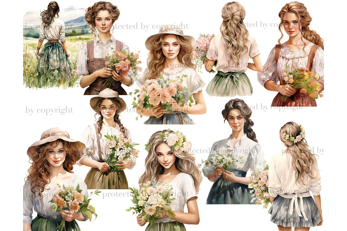 Spring Watercolor Clipart Bundle, a Person Illustration by GlamArtZhanna (Photo 3 of 4)