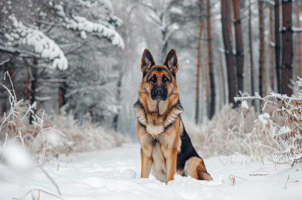 A German Shepherd dog is seated in t, a Photo by Iftikhar Alam
