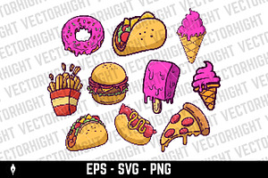Pixel art fast food, a Food Illustration by Vectorhight