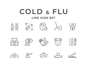 Set line icons of cold and flu, an Outline Icon by motorama