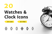 20 Watches & Clocks Icons, an Outline Icon by Jinro (Thumbnail 1 of 9)