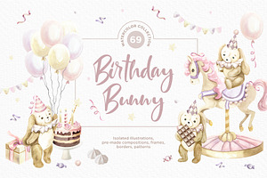 Birthday Bunny Watercolor collection