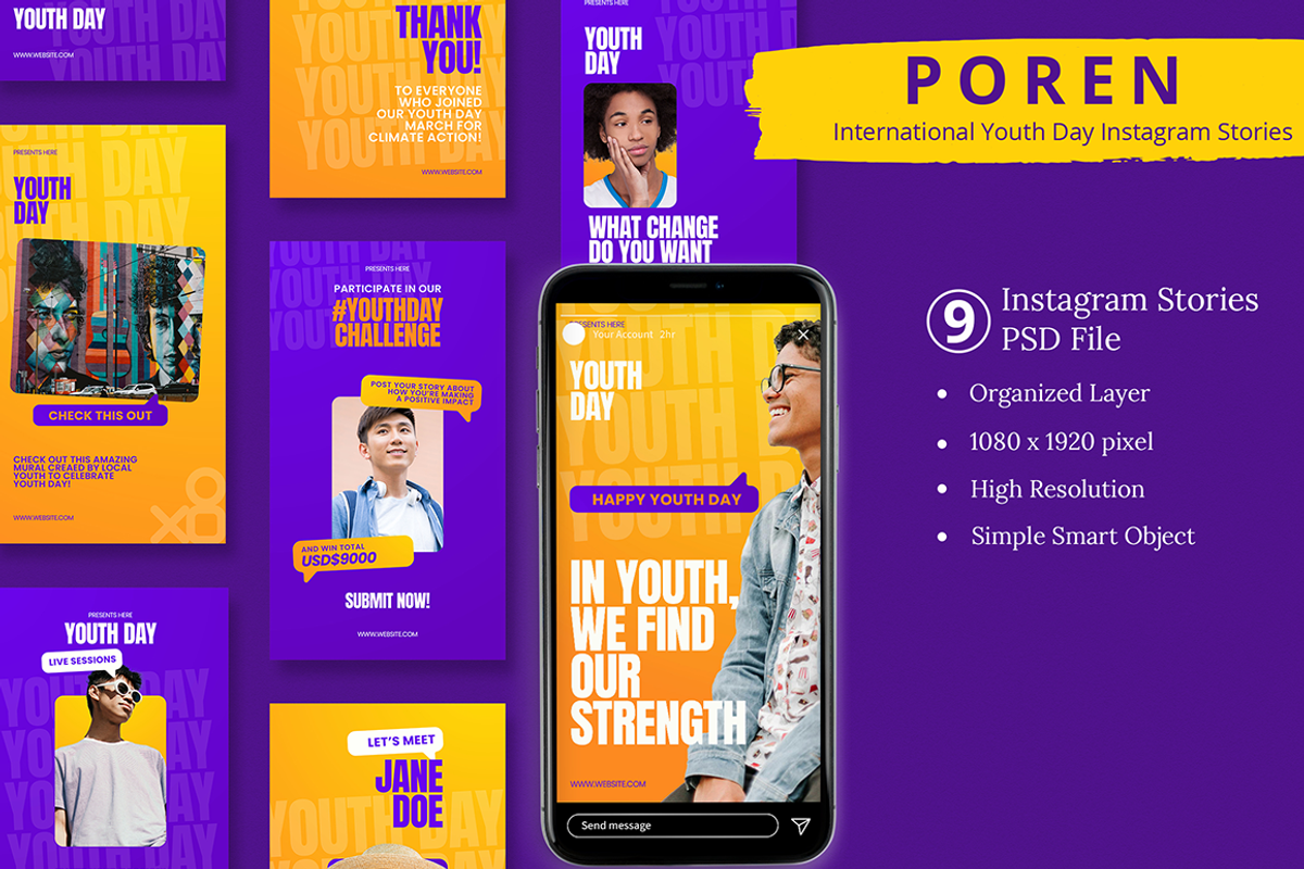 International Youth Day Canva & Inst, a Social Media Template by Attype (Photo 1 of 4)