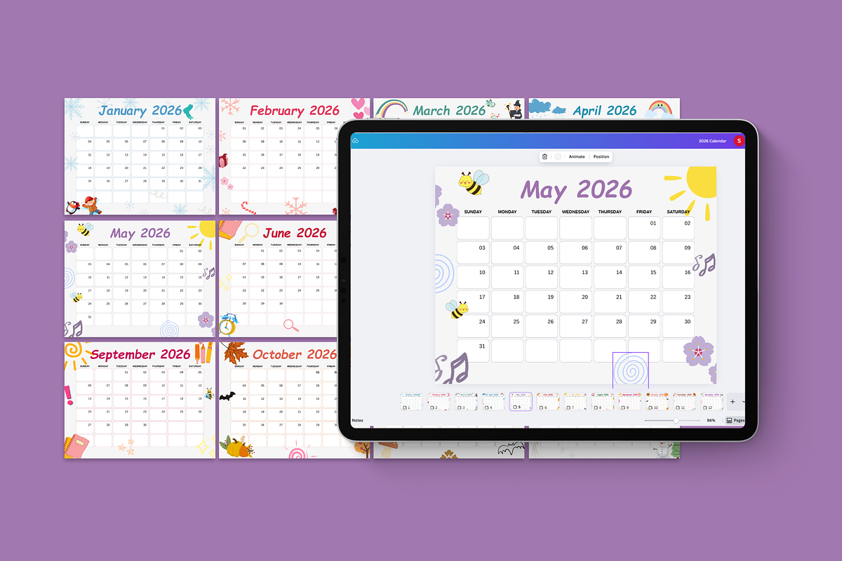2026 Canva Kids Calendar Template, a Card Template by Snapybiz (Photo 6 of 10)