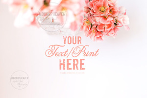 Pink Flowers White Desktop Mockup, a Print Template by MockUpHeaven