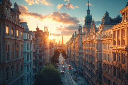 Golden Hour Sunset Cityscape Europea, a Background Photo by Pixeness