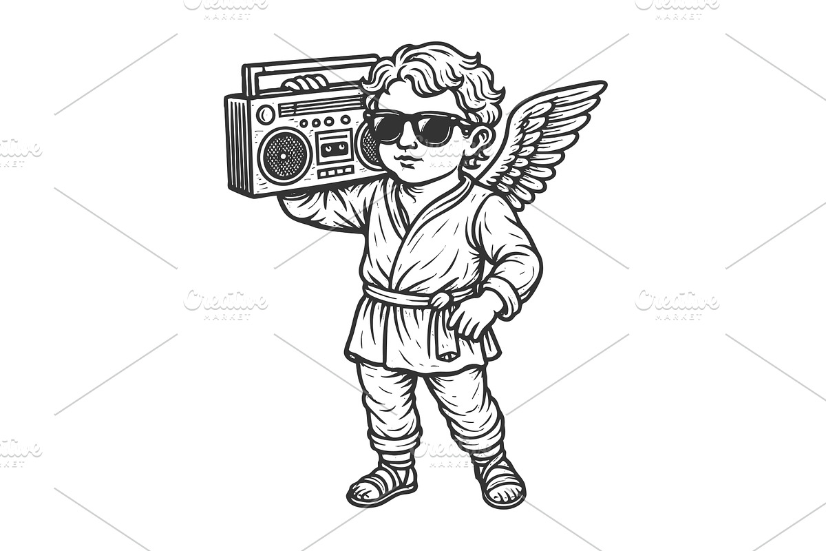 Cool angel with boombox and, an Illustration by AlexArt