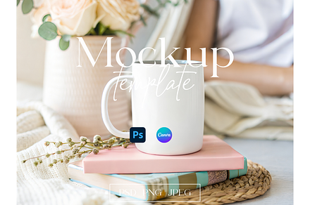 Cozy Neutral Mug Mockup with Books, a Product Mockup by MockupWizard
