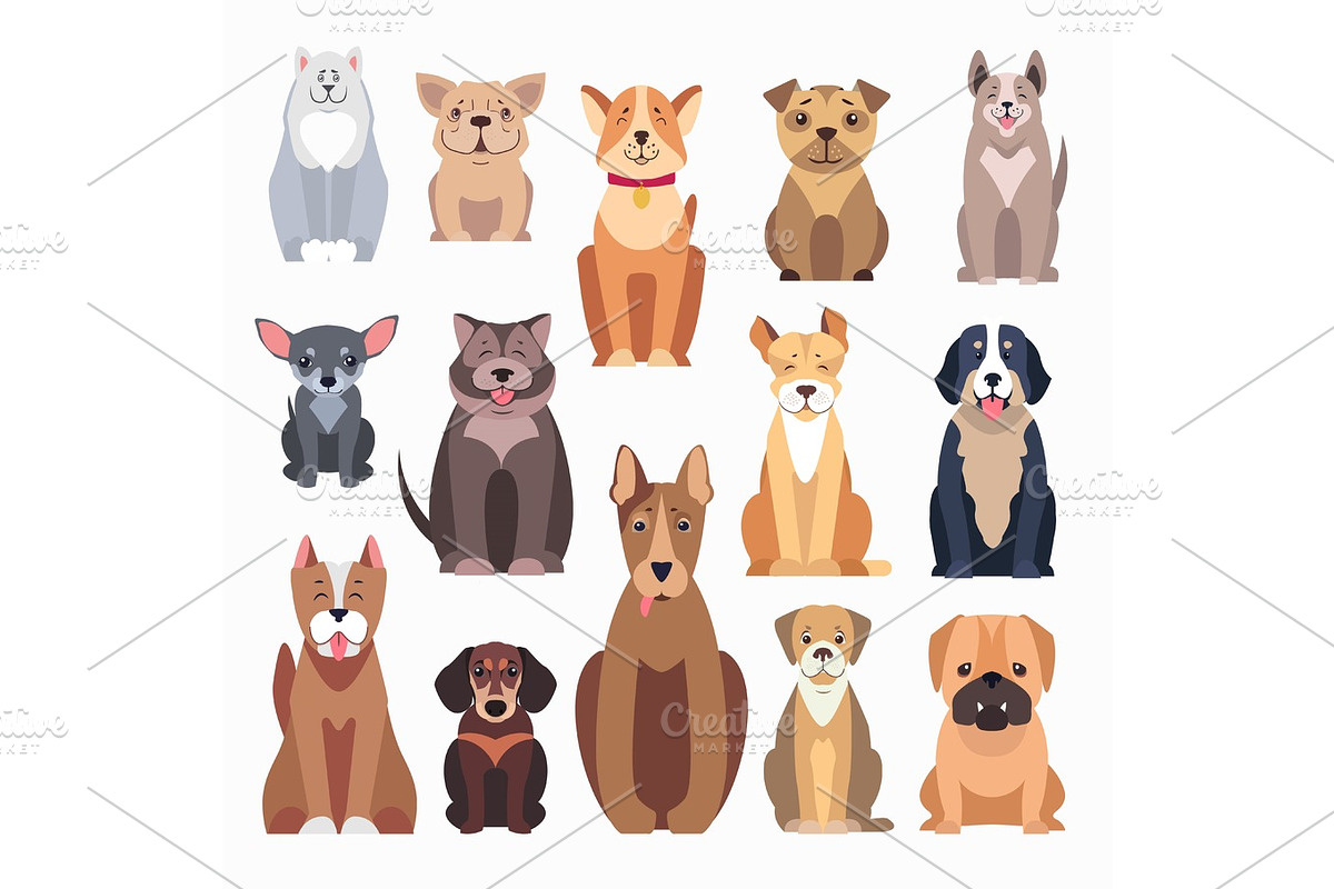 Different Kinds of Dog Breeds on White Background, an Illustration by robuart