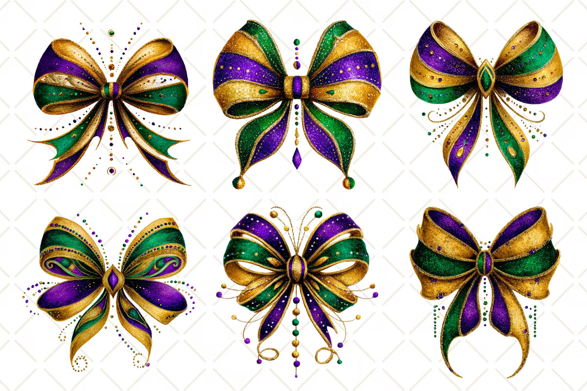Mardi Gras Bow Coquette Bow, an Illustration by Black Bird Studio (Photo 5 of 6)