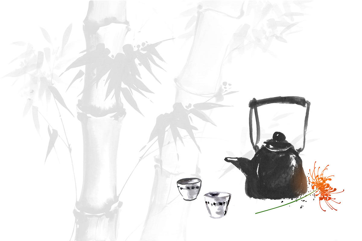 Sumi-e ink painting. Tea ceremony., a Food Illustration by Elina_Li (Photo 13 of 17)