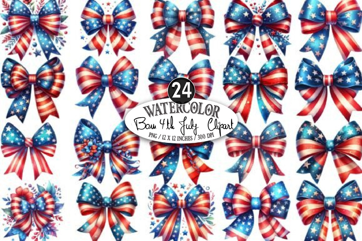 Watercolor Patriotic Bow 4th July US, a Graphic by Designking (Photo 1 of 3)