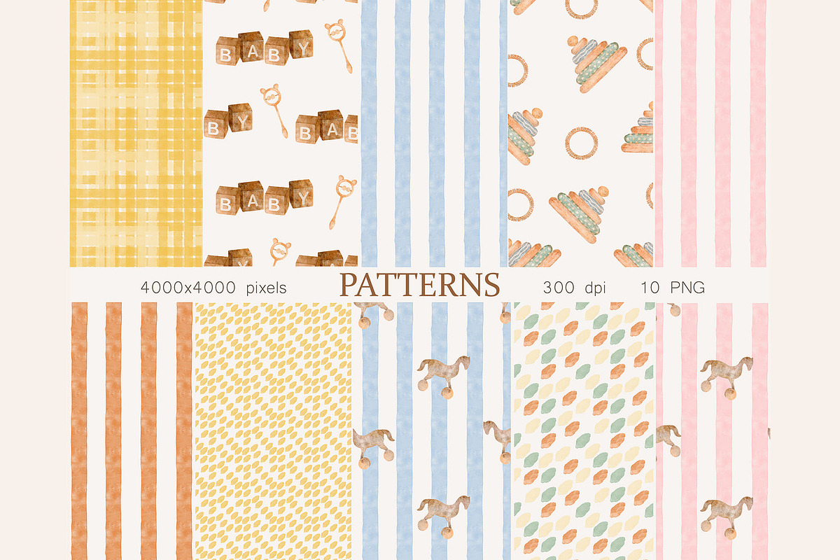 Nursery Toys Clipart & Patterns, a Pattern Graphic by NatalieArtsDenysenko (Photo 3 of 9)