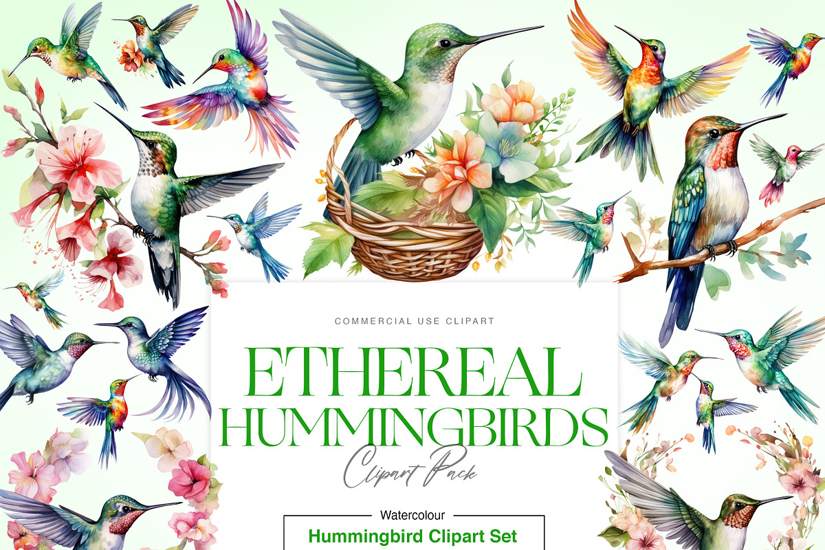 Hummingbird Clipart, Hummingbirds, an Animal Illustration by BrushstrokeArtGB (Photo 1 of 8)