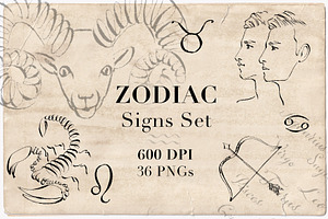 Hand drawn ZODIAC SIGNS Set, a Person Illustration by byJuliaKors
