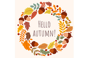 Hello, autumn - letters in wreath of, an Illustration by Tati_Kli