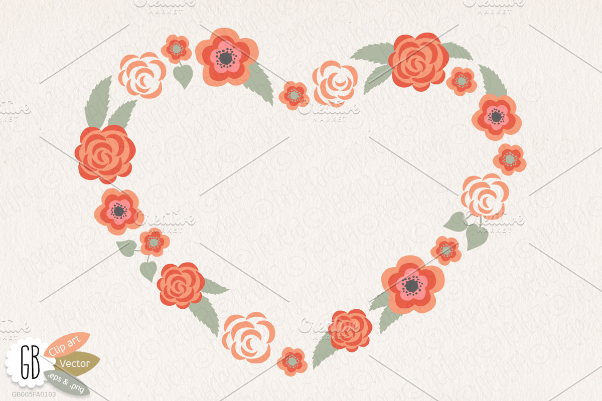 Love roses wreaths heart clip art, an Illustration by GrafikBoutique (Photo 3 of 3)