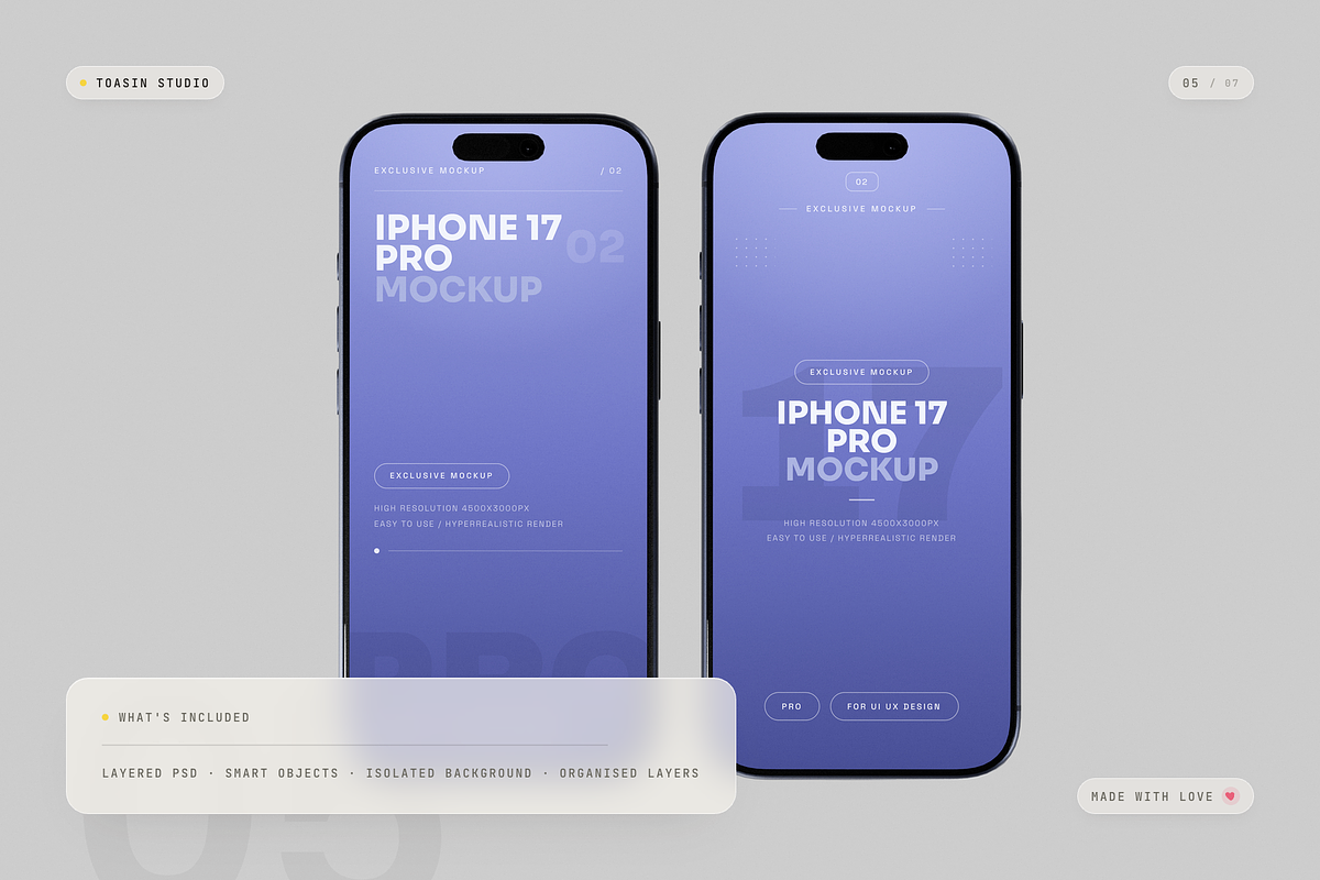 iPhone 17 Pro Mockup, an iPhone Mockup by Toasin Studio (Photo 5 of 7)