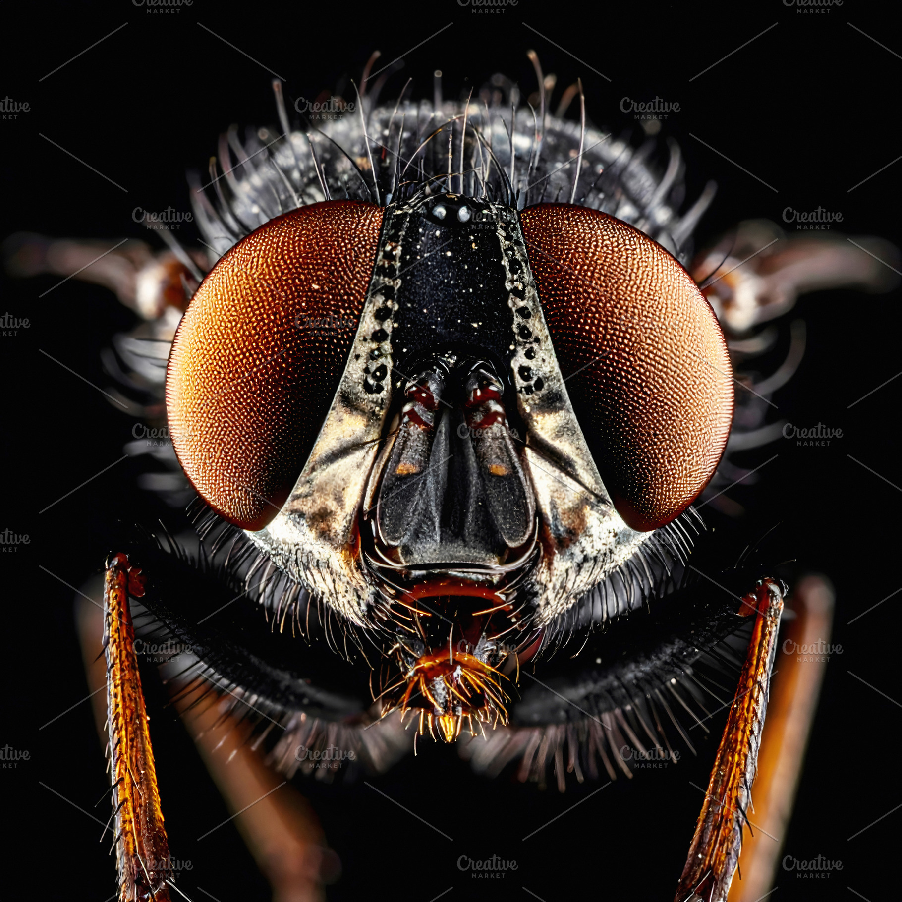 Housefly macro portrait with large compound red brown eyes, an Animal Photo by GoodGoods