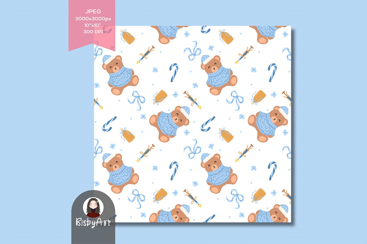 Coquette Christmas Bear Seamless, a Pattern Graphic by KisbyArt (Photo 3 of 3)