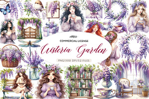 Wisteria Floral Garden Spring Clipar, an Illustration by CreationArt