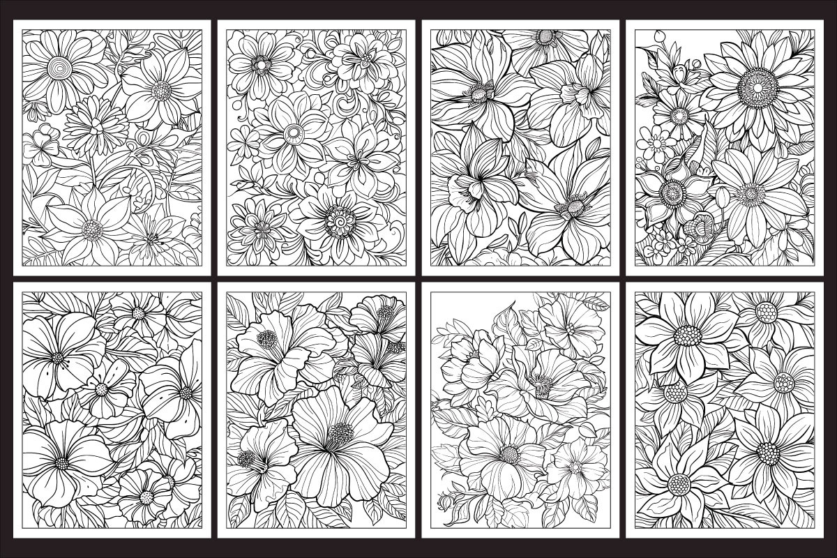 Stress Relief Flowers Coloring Pages, an Illustration by protabsorkar11 (Photo 7 of 8)