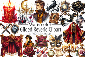 Gilded Reverie Watercolor Clipart, an Illustration by Libby Wishes