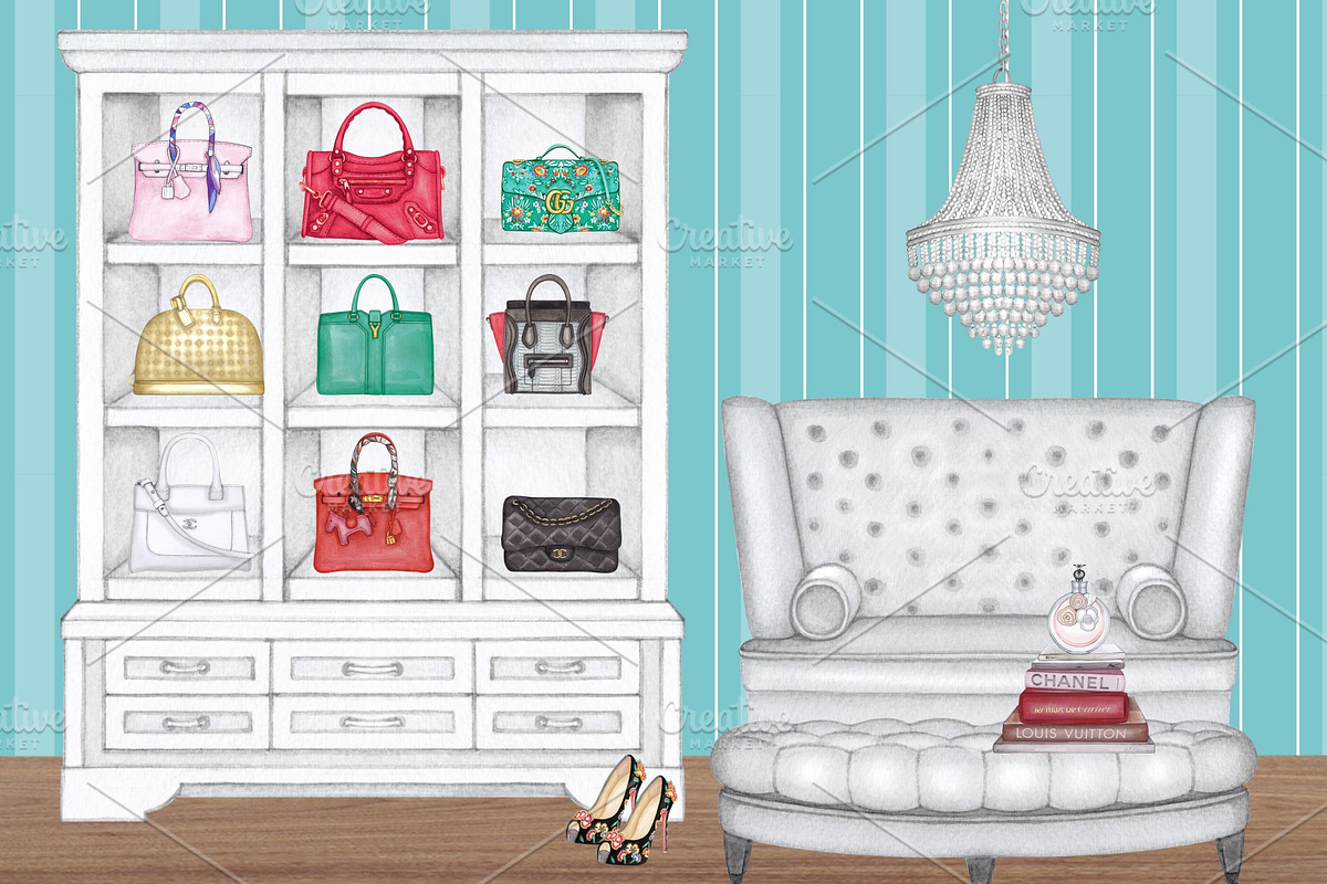 Ladies Luxury Bags walk-in closet, an Illustration by Whimseez (Photo 2 of 3)