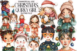 Quirky Girl Clipart Christmas Clipar, an Illustration by Daily.Designs