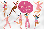 Girls in Pajamas Clipart & Patterns, an Object Graphic by PawLoveArt (Thumbnail 3 of 18)