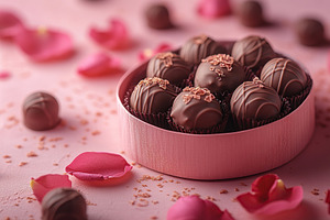Chocolate candies and red rose petals for Valentine's Day holida, a Holiday Photo by AlyaAnd