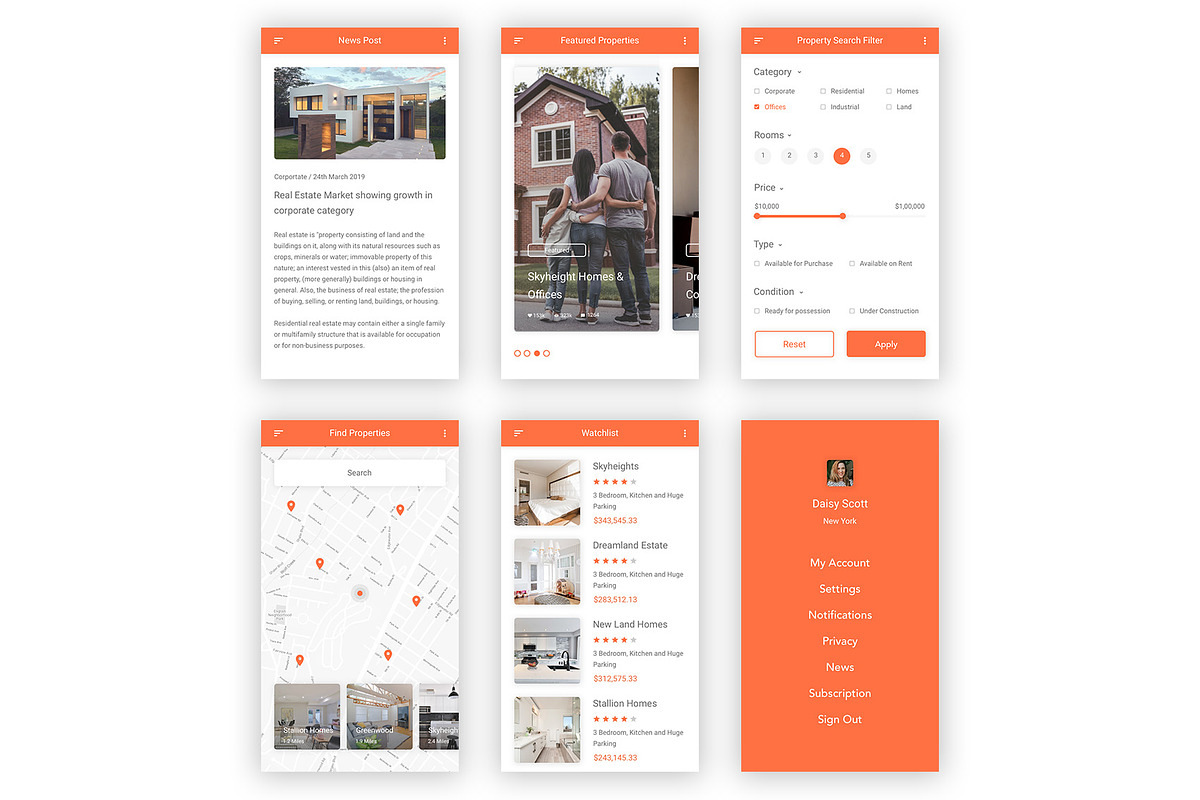 Real Estate & Property Adobe XD App, an UI Kit Template by themelove (Photo 10 of 16)