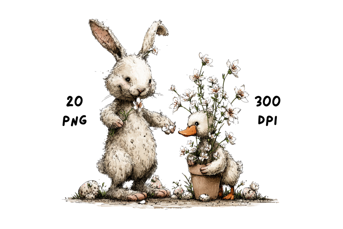 Whimsical Floral Bunny and Duck, an Animal Illustration by GiraffeCreative (Photo 9 of 20)
