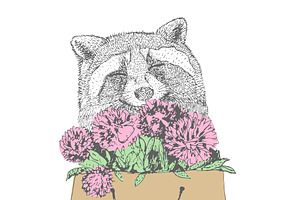 raccoon with flowers